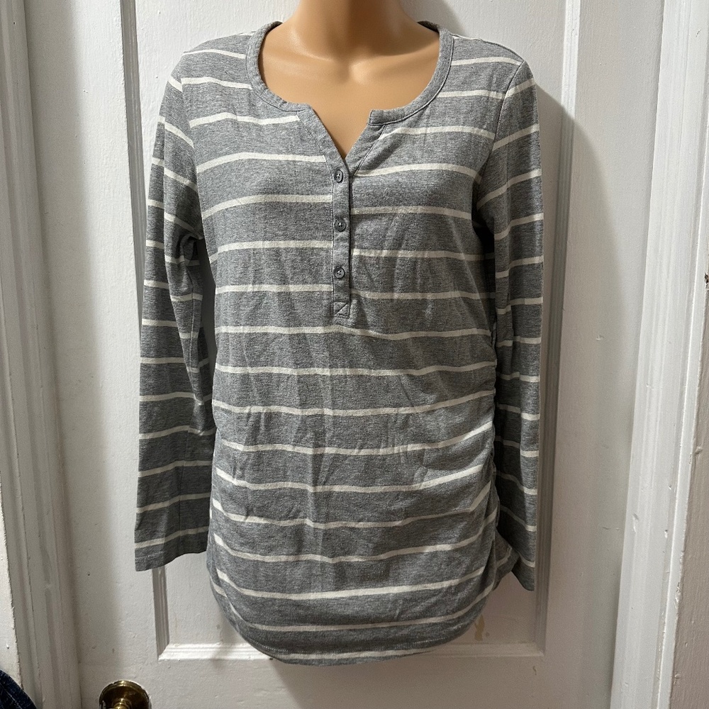 Great Expectations Grey Striped Long Sleeve Maternity Top in M